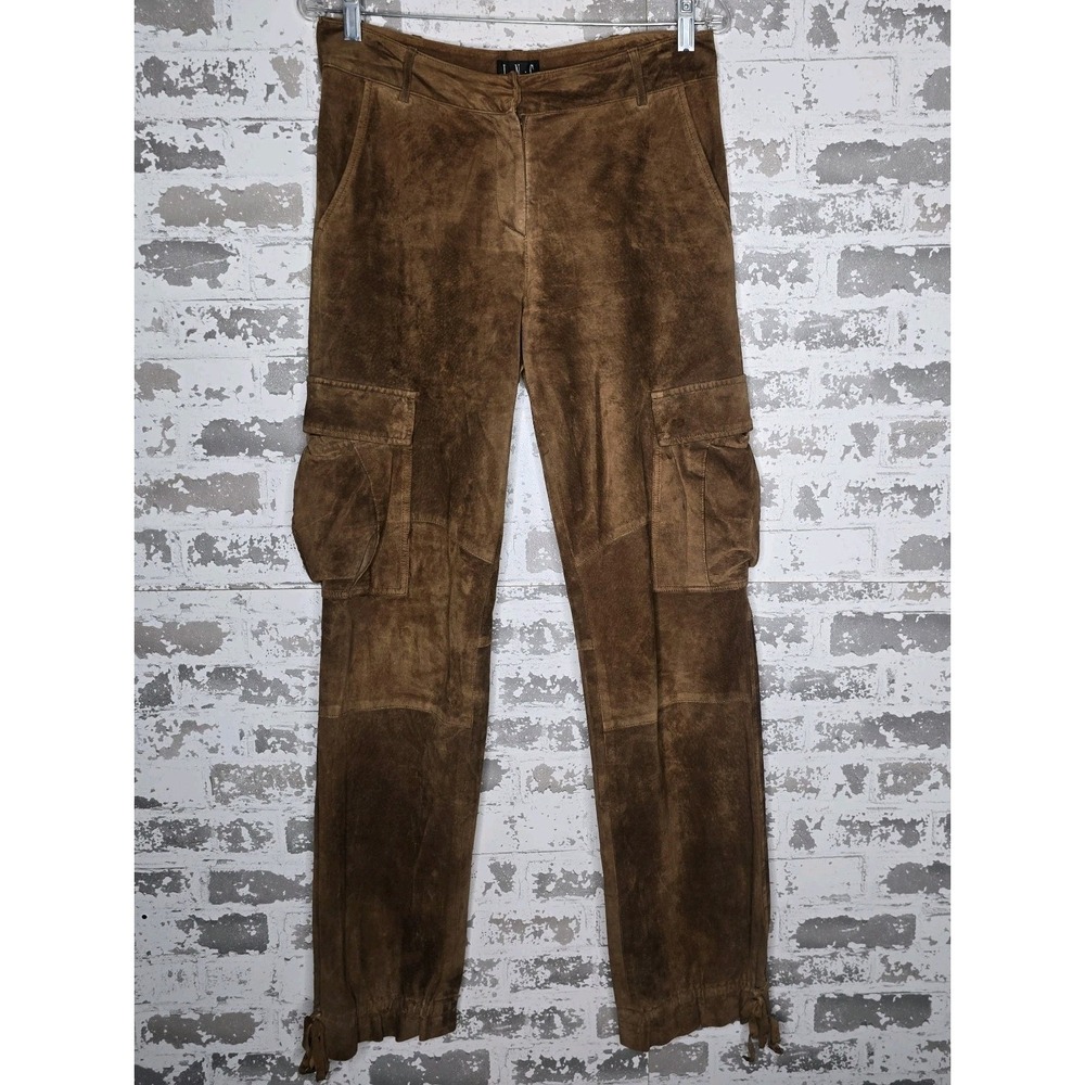 INC International Concepts Pants Womens 4 Brown 100% Genuine Suede Leather Cargo